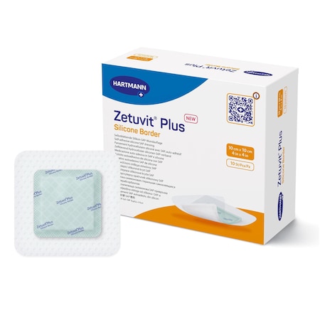 Zetuvit Plus Silicone Border Super Absorbent Dressing, 4 x 4 Inch, Sterile, 10PK 413901